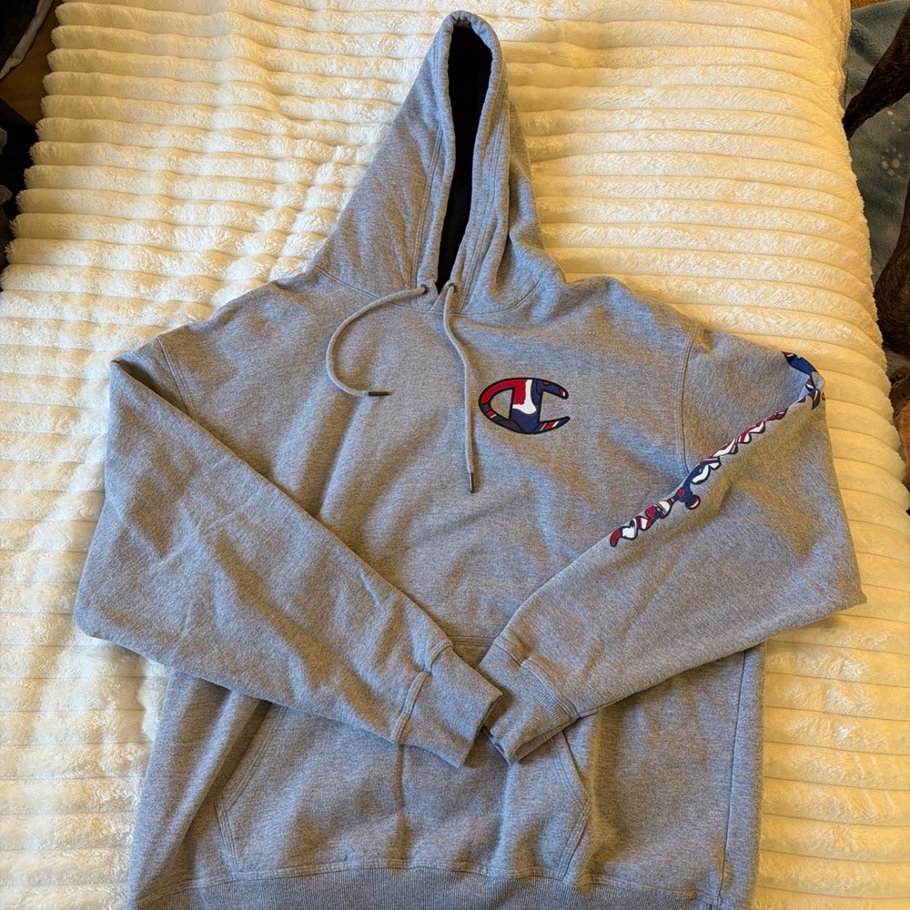 Champion Light Gray Hoodie with Logo